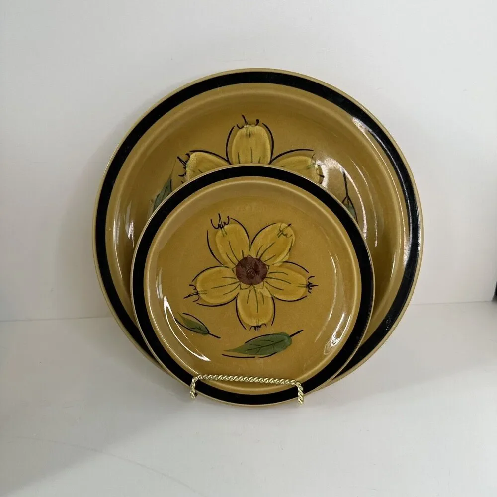 Vintage Designers Collection Japan Stoneware Honey Flowers Dinner Plates set/2